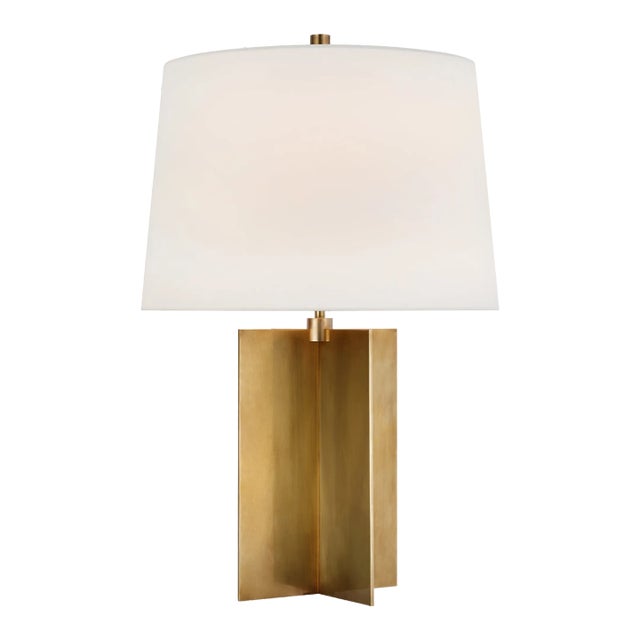 Paloma Contreras for Visual Comfort Signature Costes Medium Table Lamp in Hand-Rubbed Antique Brass with Linen Shade For Sale