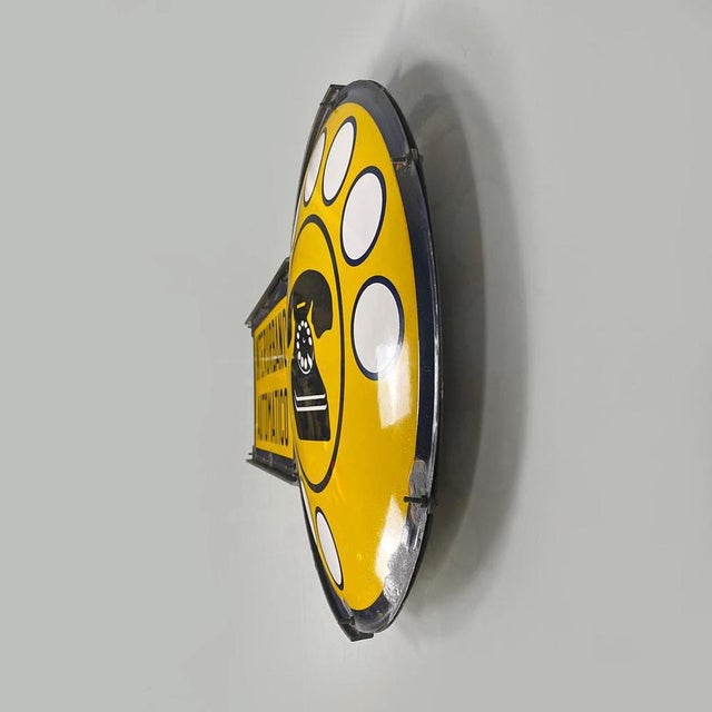 Mid-Century Modern Italian Yellow White and Black Metal Telephone Sign, 1960s For Sale - Image 6 of 18