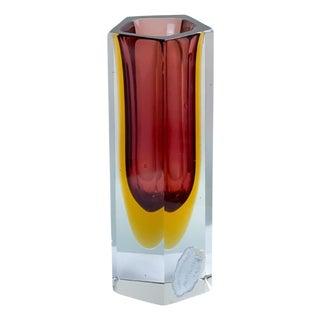 Murano Faceted Red and Yellow Sommerso Glass Vase from Mandruzzato, 1960s For Sale