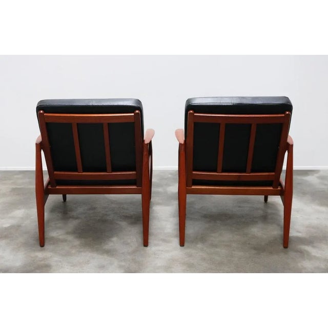 Set of Danish Teak Paper Knife Lounge Chairs in Black by Kai Kristiansen for Magnus Olesen For Sale - Image 6 of 13