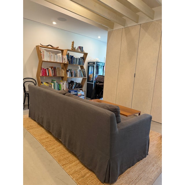 Modern Restoration Hardware Belgian Linen Track Sofa For Sale - Image 3 of 3