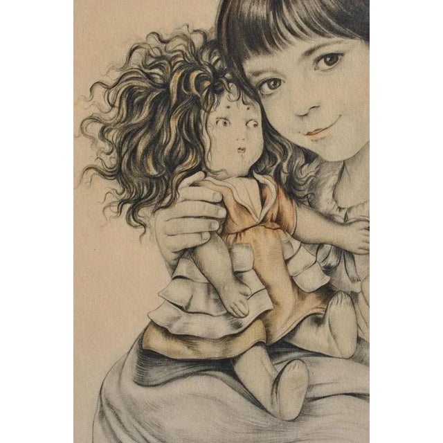 Modern Walter Sauer, Portrait of a Child and Her Doll, Signed Engraving For Sale - Image 3 of 8