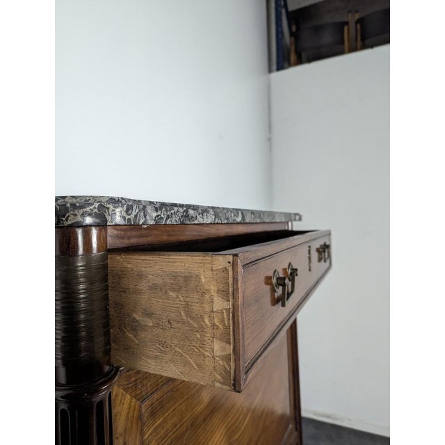 Brown Louis XVI Mahogany Secretary Topped with a Ste Anne Marble Slab For Sale - Image 8 of 12
