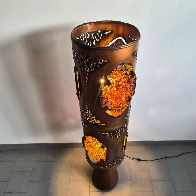 Copper Vintage Brutalist Ceramic Resin and Copper Floor Lamp from Accolay, 1970s For Sale - Image 8 of 16