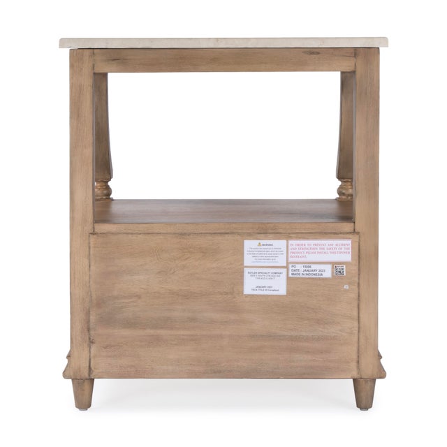 Mabel 24 in. W Rectangular Marble and Wood 1 Drawer Nightstand with Top Open Shelf, Sandalwood Beige For Sale - Image 11 of 11