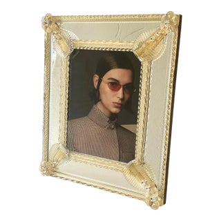 Contemporary Venetian Rectangular Photo Frame in Transparent and Gold Murano Glass For Sale