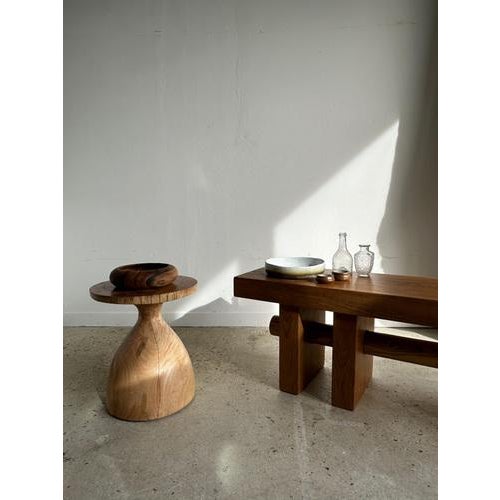 Wood Bench with Openwork Base Crossed by a Cylinder For Sale - Image 6 of 18