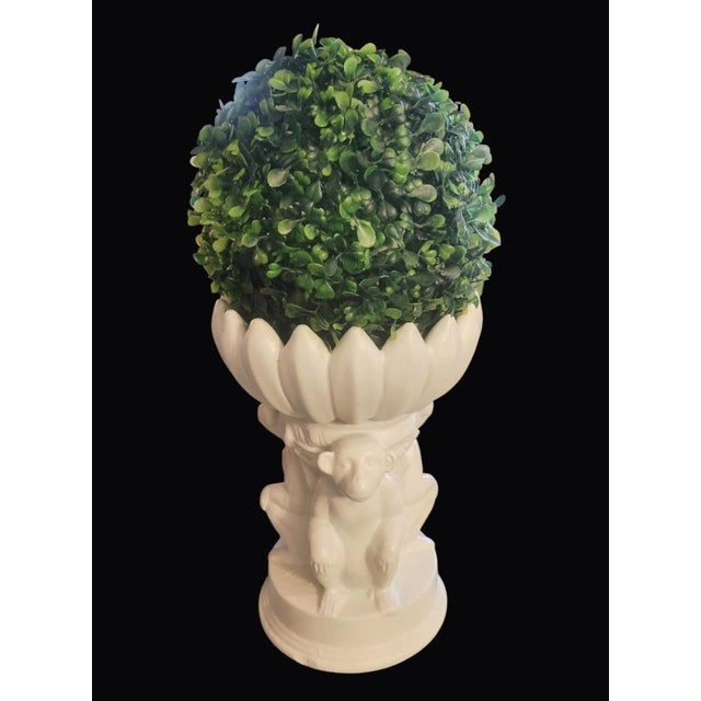 A wonderful pair of Palm beach Regency white ceramic large monkey catchall fruit bowl Catchalls. These sweet monkey...