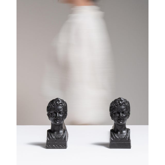 19th Century France Chocolate Iron Bust Bookends For Sale - Image 12 of 15