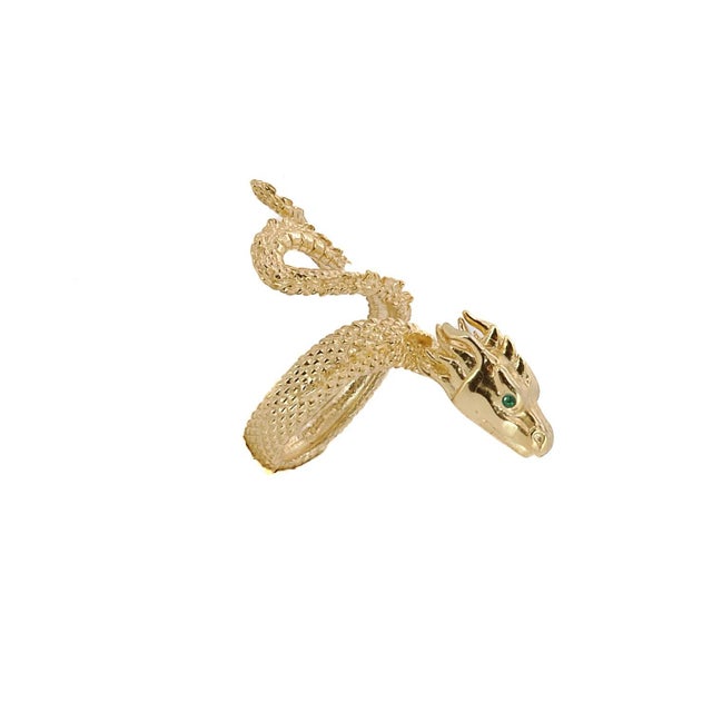 Metal Emerald Eyed Rebirth Gold Snake Design Ring, Size 5 For Sale - Image 7 of 9