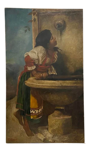 Roman Girl at Fountain After Leon Bonnat by L. Luige C.1876