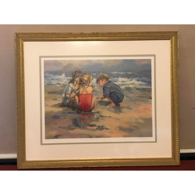 Late 20th Century Coastal Impressionist Children Playing Framed Print "Sandcapes" by Lucelle Raad For Sale - Image 10 of 10