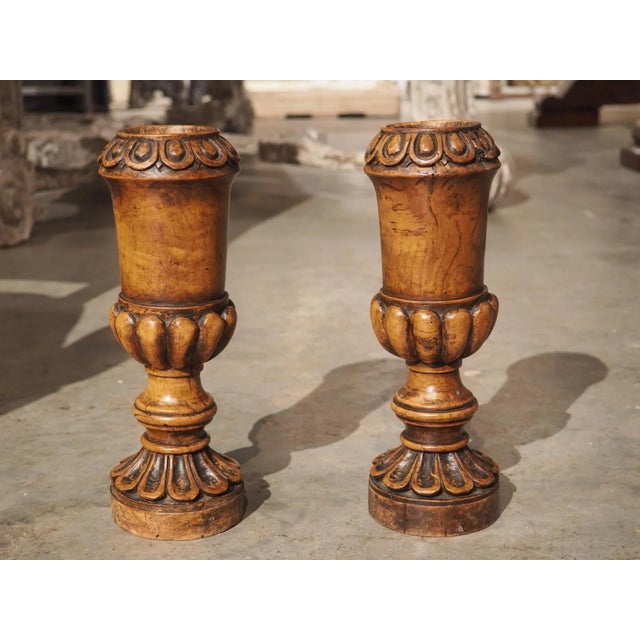 Pair of Circa 1820 Carved Walnut Spill Vases From England For Sale - Image 13 of 13