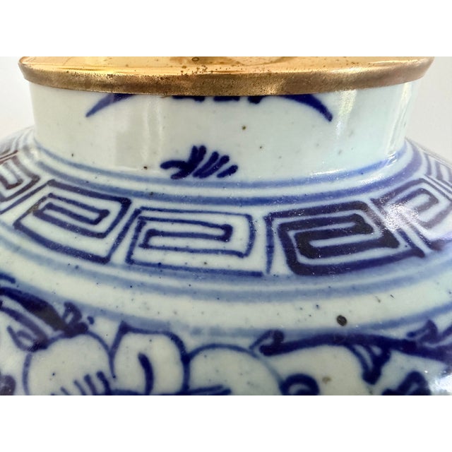 Monumental Chinese Porcelain Blue and White Double Happiness Lamp For Sale In Savannah - Image 6 of 9