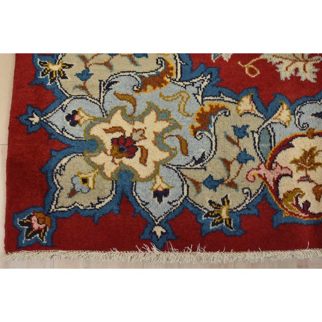 Kashan Rug 7’1” X 10’10” Red Wool Vintage Traditional Hand-Knotted Carpet For Sale - Image 11 of 14