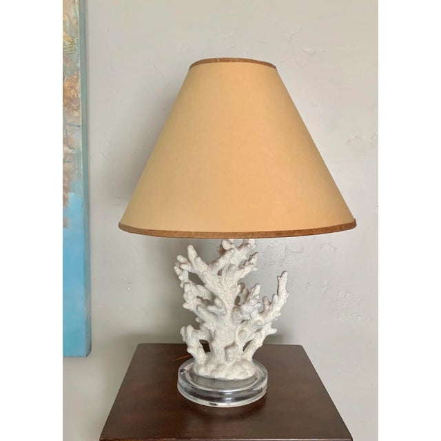 Organic White Faux Coral Lamp With Beige Paper Shade For Sale - Image 9 of 9