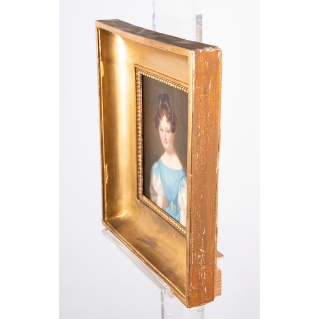 Unknown, Portrait of a Young Lady in Blue Empire Dress, 1800s, Oil on Canvas For Sale - Image 11 of 14