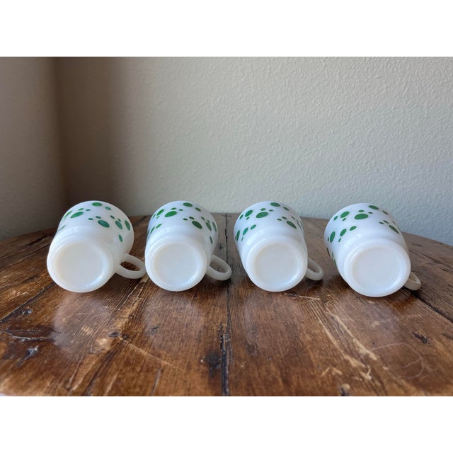Mid-Century Modern 1950's Hazel Atlas Green Polka Dot Pattern Milk Glass Mugs/Cups- Set of 4 For Sale - Image 3 of 11