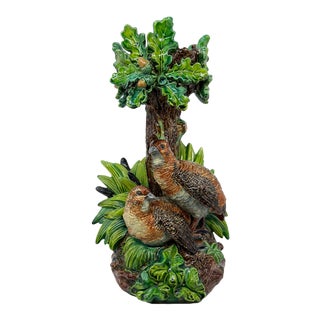 Hugo Lonitz Majolica Table Jardinière Stand With Partridges, Oak Tree, Ca. 1880 For Sale