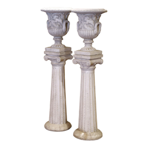 1950s Mid-Century Italian Cast Stone Garden Urns on Pedestals by Italgarden - Set of 2