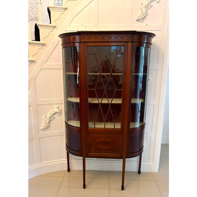 Antique Edwardian Mahogany Inlaid Bow-Ended Display Cabinet, 1900 For Sale - Image 15 of 15