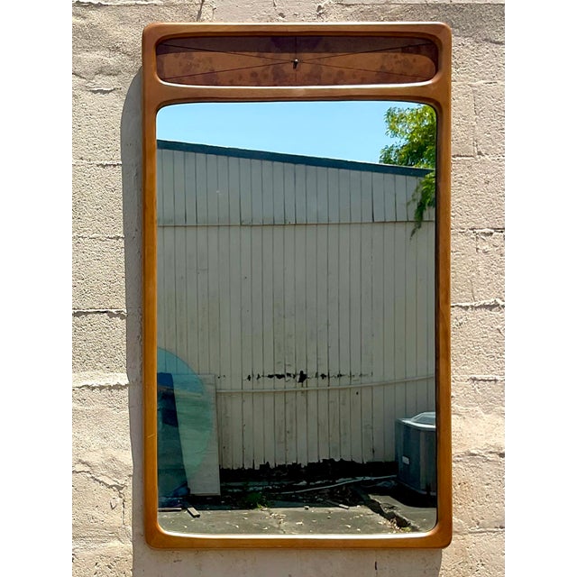 Mid-Century Modern Vintage Mid-Century Modern Burl Wood Mirror For Sale - Image 3 of 5