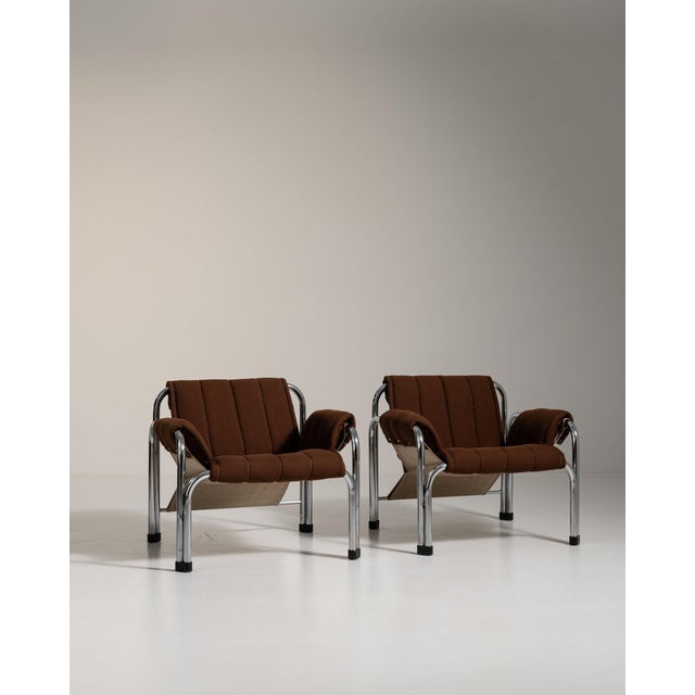 1980-1989 Czech Republic Deep Espresso Brown Pair Of Chrome-Frame Lounge Chairs For Sale In Greensboro - Image 6 of 11