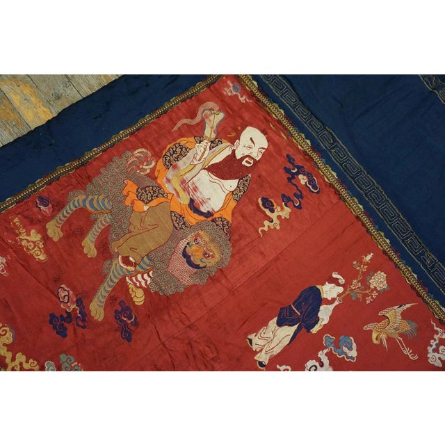 Red 1890s Red Scene Pictorial Qing Antique Chinese Pictorial Embroidery 3' 6'' X 11' 4'' Textile Silk Carpet Rug For Sale - Image 8 of 11