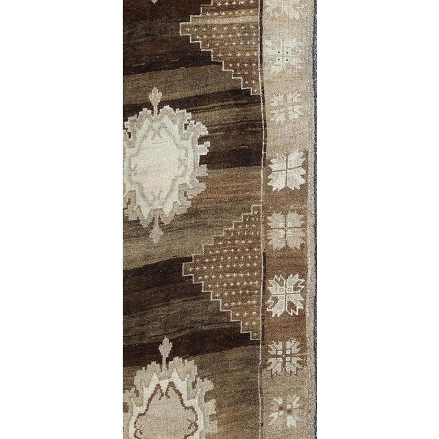 Vintage Turkish Kars Gallery Runner With Soft Cream and Brown 6'8 X 14'10 For Sale - Image 4 of 5