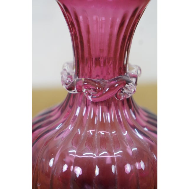 Late 20th Century Cranberry Art Glass Ruffled Pitchers Decanters Vase Bowl Compote Fenton - Set of 6 For Sale - Image 13 of 18