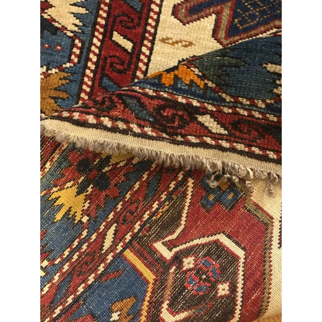 Early 20th Century Blue White Yellow Geometric Rug For Sale - Image 10 of 13