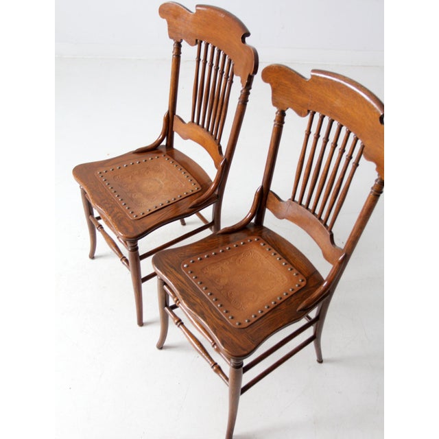 Antique American Victorian Spindle Back Chairs Pair For Sale - Image 6 of 11