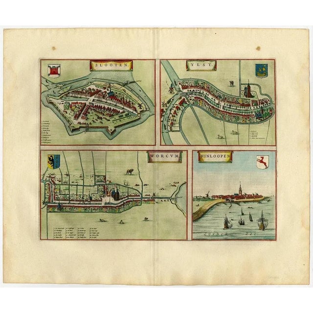 Map of Frisian Cities Sloten, Ylst, Workum and Hindelopen by Blaeu, 1652 For Sale - Image 3 of 5