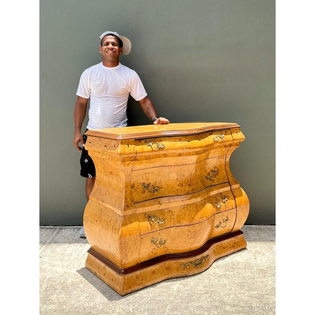Vintage Burl Wood Marquetry Bombe Chest For Sale - Image 10 of 12