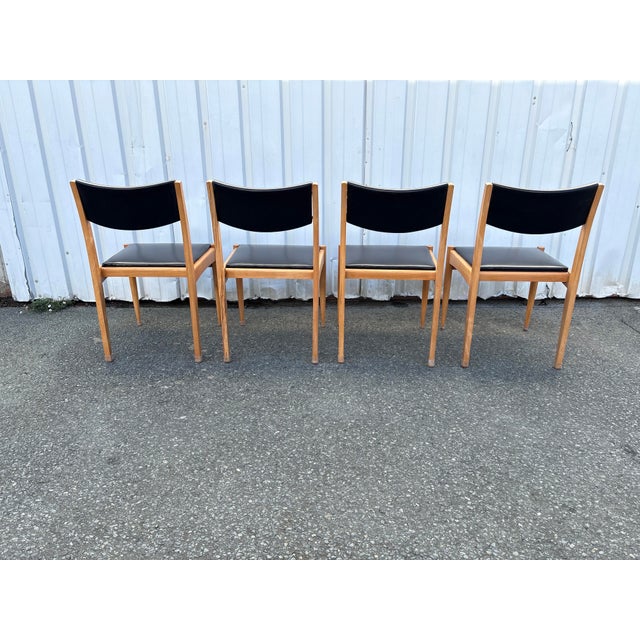 Wood Scandinavian Dining Chairs in Light Wood and Black Skai, 1960s, Set of 4 For Sale - Image 7 of 12