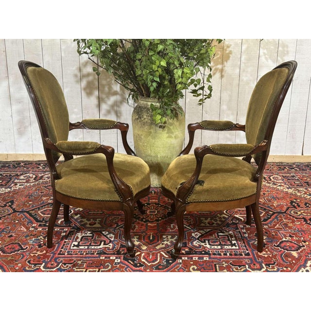 Wood 19th-Century Napoleon III Mahogany Armchairs, Set of 2 For Sale - Image 7 of 18