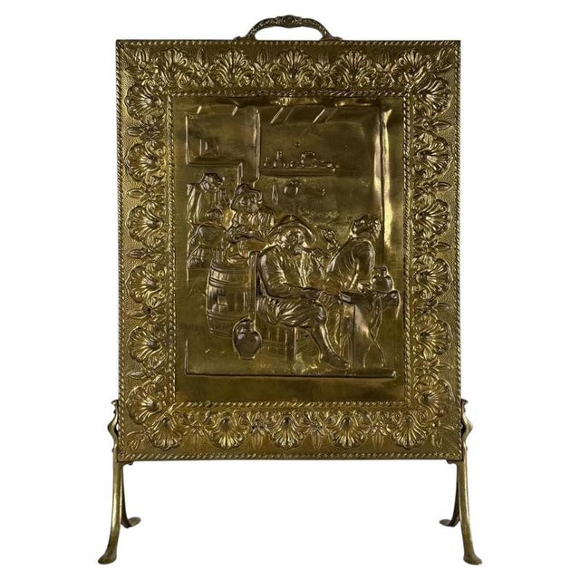 19th Century English Decorative Brass Fire Screen with Tavern Scene For Sale - Image 11 of 11