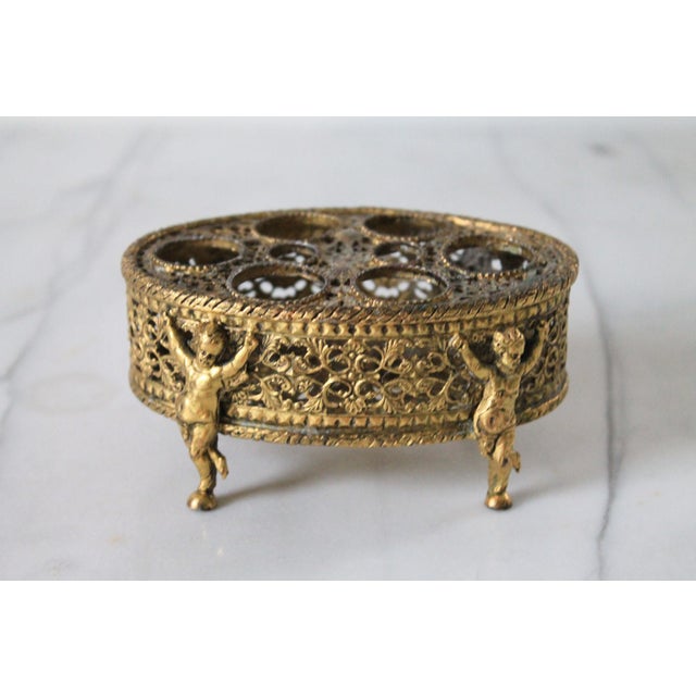 Vintage Hollywood Regency Style Ormolu Lipstick Holder W/ Cherub Motif For Sale In Milwaukee - Image 6 of 10