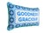 Modern Indoor Outdoor Reversible Pillow Blue Text "Goodness Gracious" on the front with a Flower Border, and a Green and...