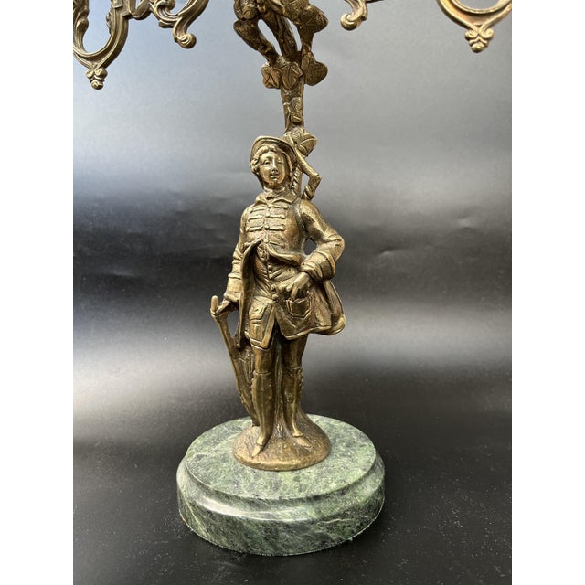 Louis XVi Revival Neoclassical French Bronze Figural Candelabrum on Marble Base, 1920s For Sale - Image 10 of 13