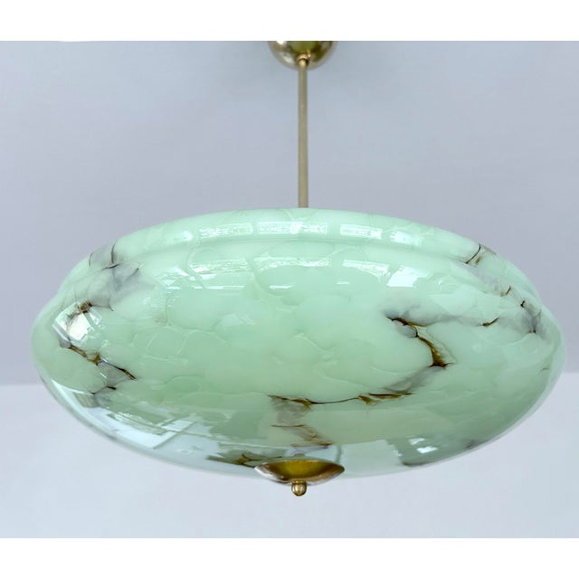 Large Art Deco Pendant Light in Green Marble Glass, 1930s For Sale - Image 10 of 18