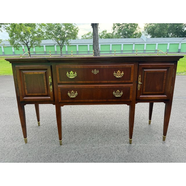 Vintage Federal Style Mahogany Sideboard / Server With Brass Gallery For Sale - Image 11 of 12