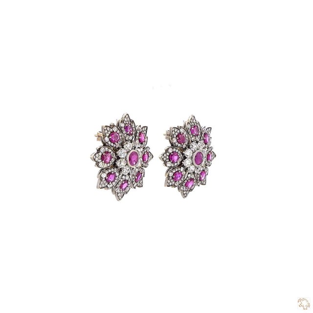 5.67 Carat Round Brilliant Cut Diamond Ruby Gold Earrings, Pair For Sale - Image 9 of 9