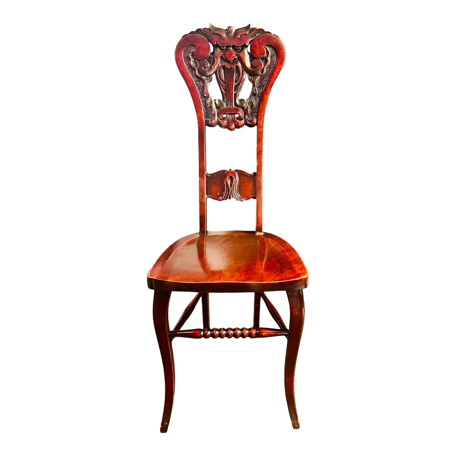 Early 20th Century Antique North Wind Face Slipper Chair-Red