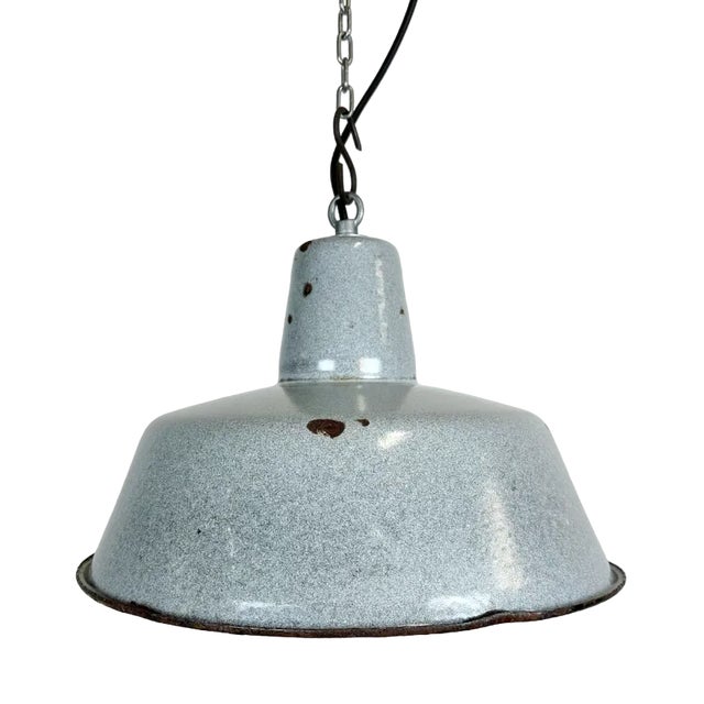 Industrial Grey Enamel Factory Lamp, 1960s For Sale