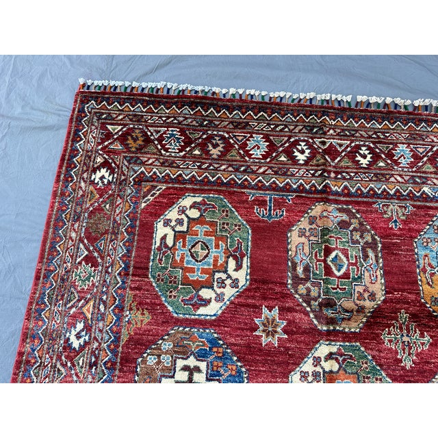 Red Memling Gul Kazak Hand-Knotted Wool Rug - 5'4" X 8'3" For Sale - Image 12 of 15