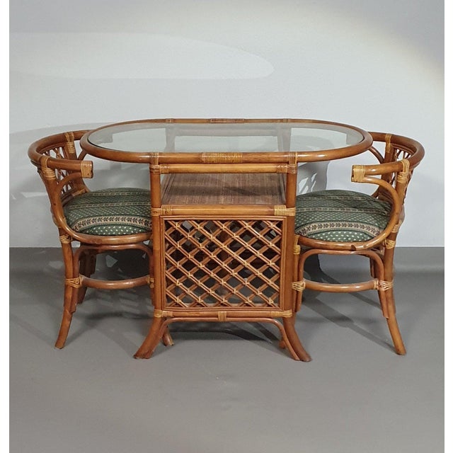 Balcony Table and Chairs in Rattan and Bamboo, 1970s, Set of 3 For Sale - Image 4 of 18