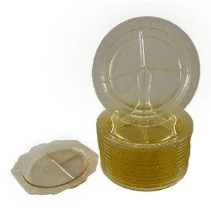 1930s Anchor Hocking Cameo Yellow Pattern Divided Depression Glass Dishes- Set of 15