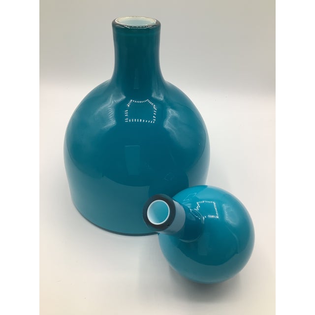 Vintage Swedish Scandinavian Blue Cased Glass Bubble Top Decanter For Sale - Image 4 of 7