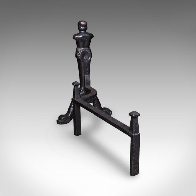 1930s Pair of Vintage Figural Andirons, English, Fire Dog, Fireplace Rests, Art Deco For Sale - Image 5 of 11